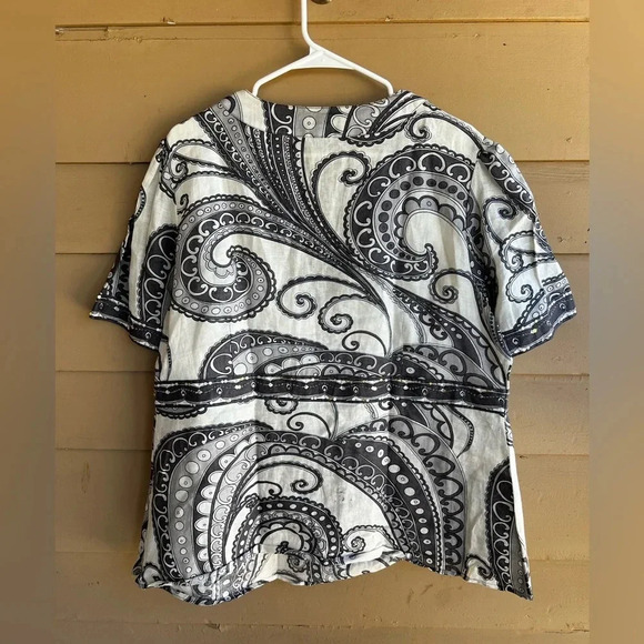100% Linen Bohemian Print Peplum Blouse - Women's Size 1X - Picture 3 of 3
